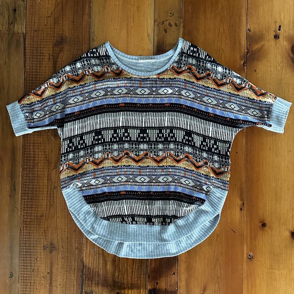 Ezra Loose Fit Contrast Fabric Boho Aztec Printed Top Medium - Picture 1 of 5